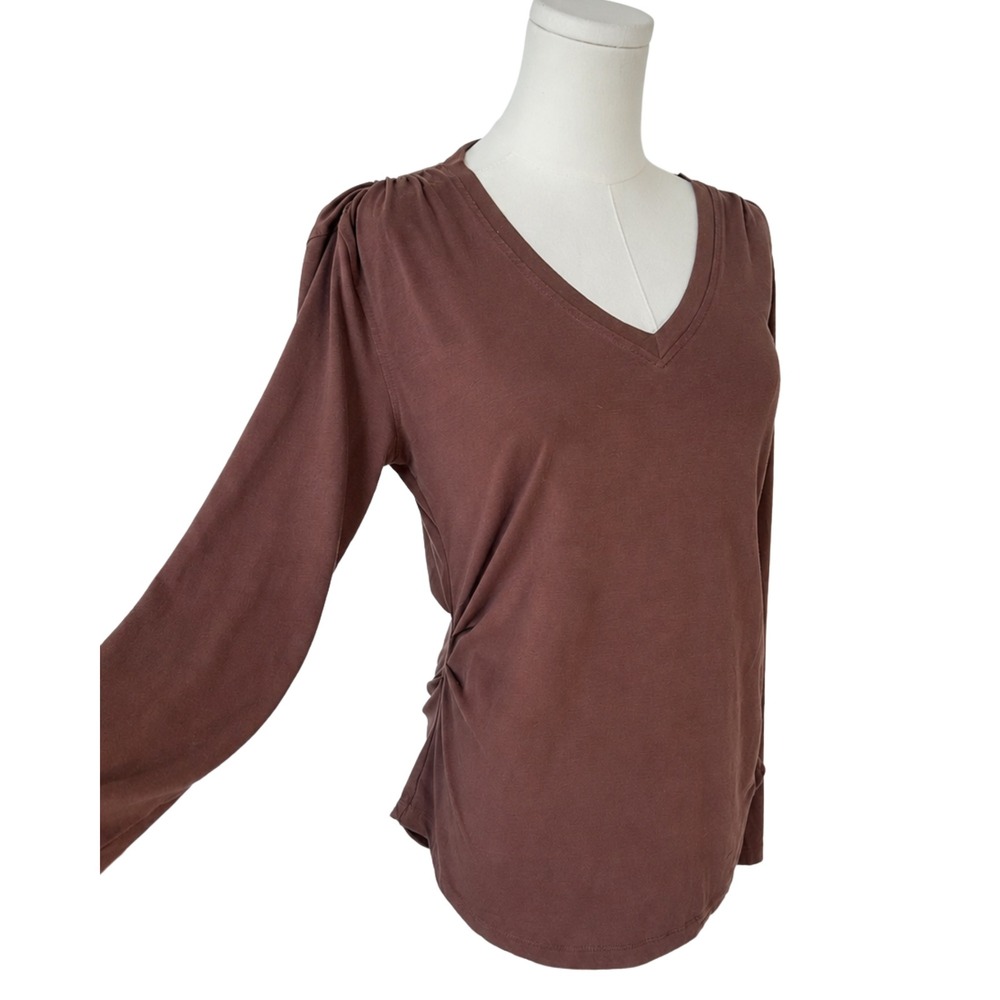 Athleta Outbound V Neck Ruched Top Brown Long Sleeve Women S Minimalist Capsule